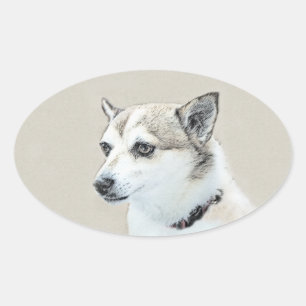 Sticker Ovale Peinture norvégienne Lundehund - Art original chie