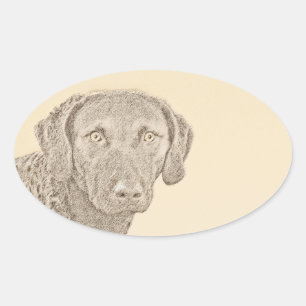 Sticker Ovale Peinture originale de chien par Retriever de Chesa