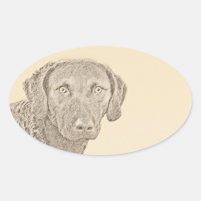 Sticker Ovale Peinture originale de chien par Retriever de Chesa (Devant)
