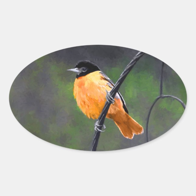Sticker Ovale Peinture Oriole - Art Oiseau Original (Devant)