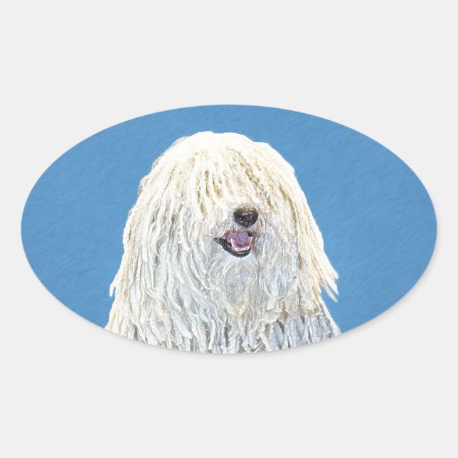 Sticker Ovale Peinture Puli - Cute Original Chien Art (Devant)