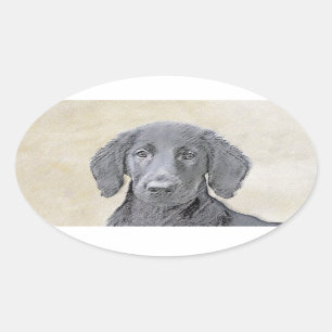 Sticker Ovale Peinture Retriever à revêtement plat - Art Chien