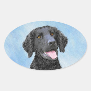 Sticker Ovale Peinture Retriever recouverte de boue - Art Chien