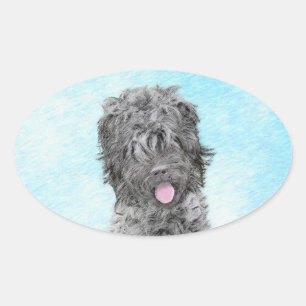 Sticker Ovale Peinture russe Terrier noir - Chien original migno