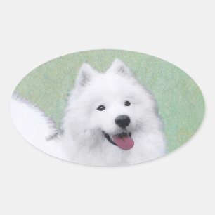 Sticker Ovale Peinture Samoyed - Cute Original Chien Art