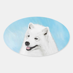 Sticker Ovale Peinture Samoyed - Cute Original Chien Art