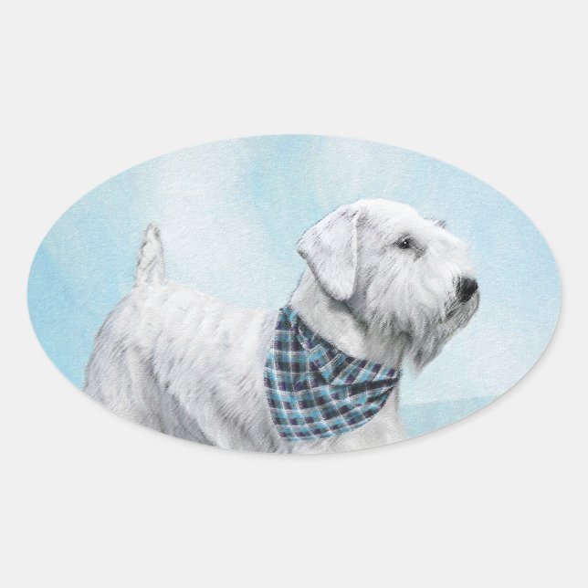 Sticker Ovale Peinture Sealyham Terrier - Cute Original Chien Ar (Devant)