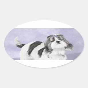 Sticker Ovale Peinture Shih Tzu - Cute Original Chien Art
