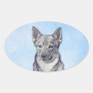 Sticker Ovale Peinture Suédoise Vallhund - Cute Original Chien A