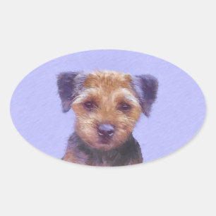 Sticker Ovale Peinture sur la frontière de Terrier - jolie art o