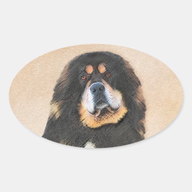 Sticker Ovale Peinture Tibétaine Mastiff - Joli art original chi (Devant)