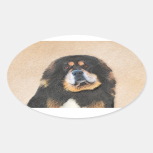 Sticker Ovale Peinture Tibétaine Mastiff - Joli art original chi