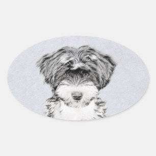 Sticker Ovale Peinture Tibétaine Terrier - Cute Original Chien A
