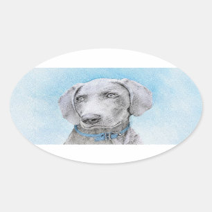 Sticker Ovale Peinture Weimaraner - Joli art original chien