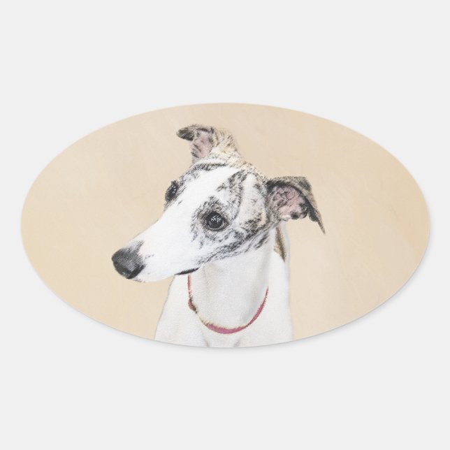 Sticker Ovale Peinture Whippet - Jolie art original chien (Devant)