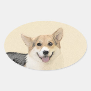 Sticker Ovale Pembroke Welsh Corgi Peinture - Art Chien original
