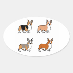 Sticker Ovale pembroke welsh corgi toutes les couleurs dessin pr