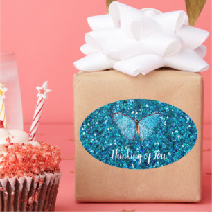 Sticker Ovale Pensez à vous, Bleu brillant,