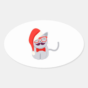 Sticker Ovale Père Noël Cat
