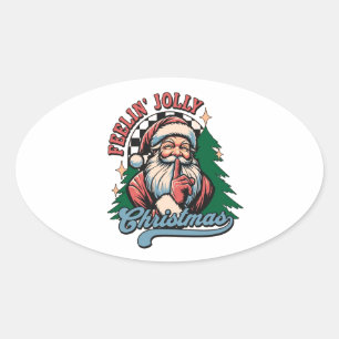 Sticker Ovale Père Noël de Noël joyeux
