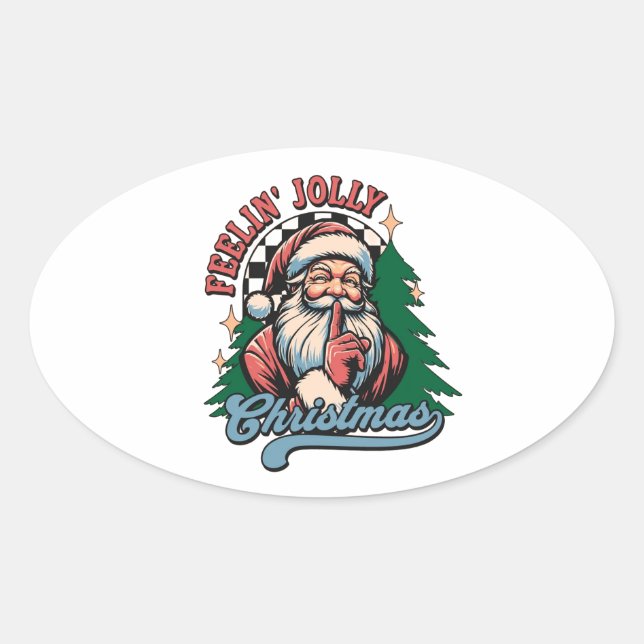 Sticker Ovale Père Noël de Noël joyeux (Devant)