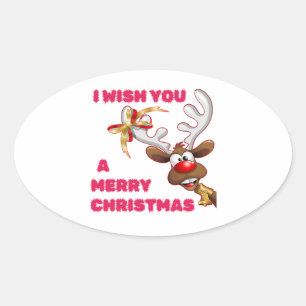 STICKER OVALE PÈRE NOËL REINDEER VOUS SOUHAITE UNE JOLIE NOËL