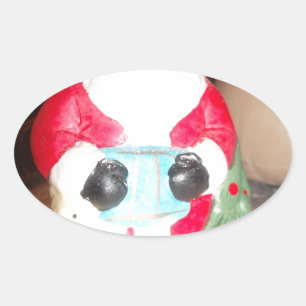 Sticker Ovale Père Noël vintage amusant avec l'art de la neige I