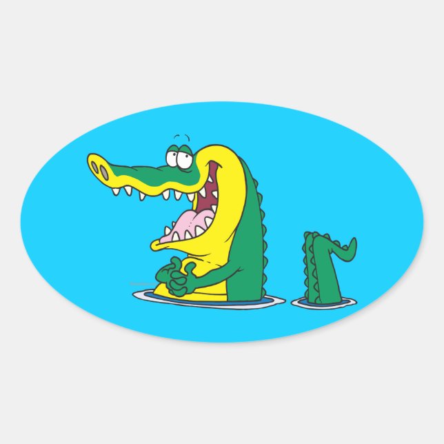Sticker Ovale personnage de dessin humoristique de crocodile d'a (Devant)