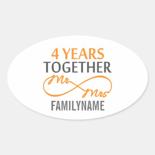 Sticker Ovale Personnalisé M. et Mme 4e anniversaire