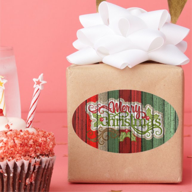 Sticker Ovale Personnalisé Rouge Vert Patiné Planes Motif en boi (Fête)