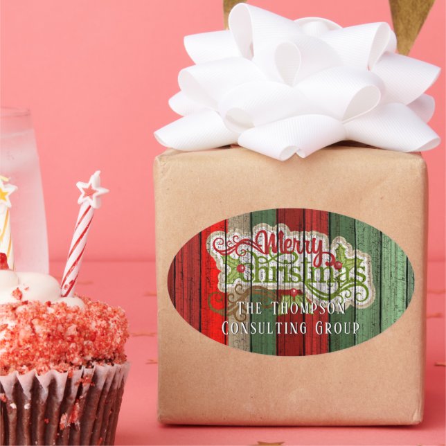 Sticker Ovale Personnalisé Rouge Vert Patiné Planes Motif en boi (Fête)