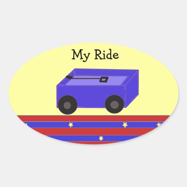 Sticker Ovale Petit Chariot Bleu (Devant)