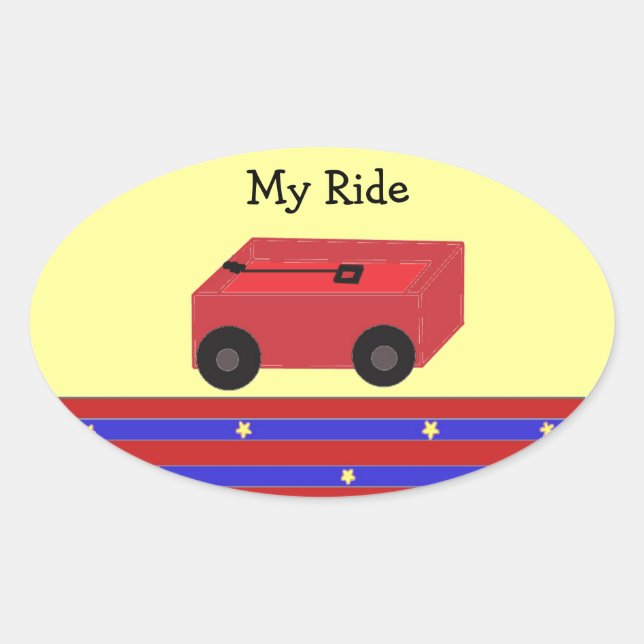 Sticker Ovale Petit chariot rouge (Devant)