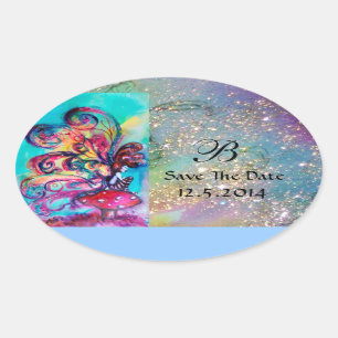 Sticker Ovale Petit Elfe de Champignons Sauvez le Monogramme Dat