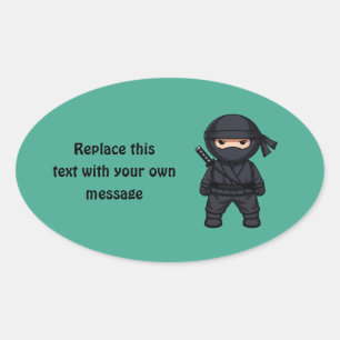 Sticker Ovale Petit guerrier ninja sur fond vert