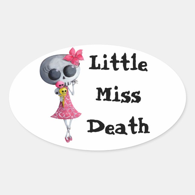 Sticker Ovale Petite Miss Mort avec crème glacée Halloween (Devant)