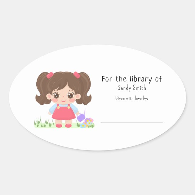 Sticker Ovale Petite petite fille - Pour la bibliothèque de (Devant)