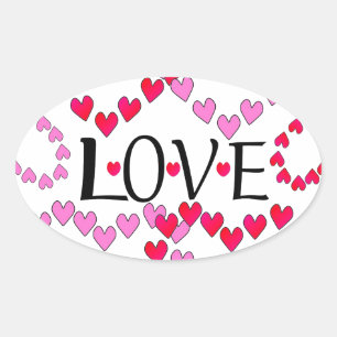 Sticker Ovale Petits coeurs rose rouge AMOUR