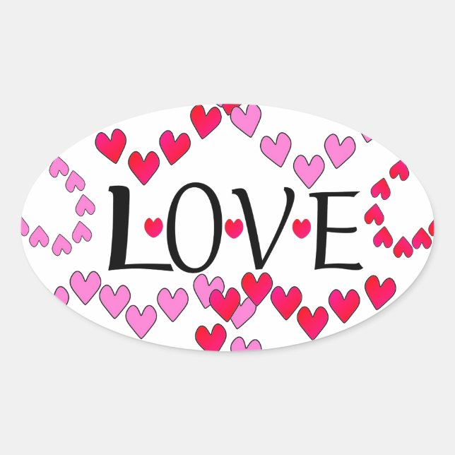 Sticker Ovale Petits coeurs rose rouge AMOUR (Devant)