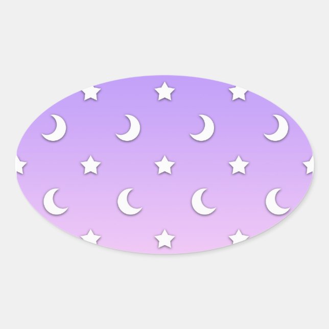 Sticker Ovale Petits motifs d'étoiles et de lunes blanches (Devant)