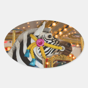 Sticker Ovale Photo de cheval zèbre pour manège de carrousel