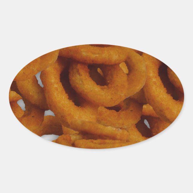 Sticker Ovale Photographie des anneaux d'oignon frits (Devant)