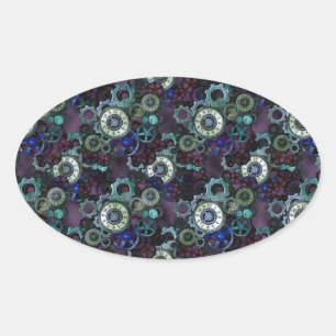 Sticker Ovale pièces de montre steampunk - imprimé violet par Le