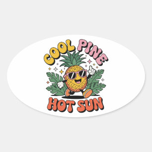 Sticker Ovale Pinède Cool Soleil Chaud Vibes Rétro Ananas Été