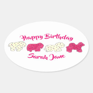 Sticker Ovale Pink Animal Crackers Cookies Circus Anniversaire