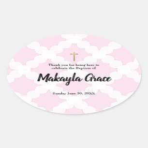 Sticker Ovale Pink Baby Girl Baptism Christening Merci