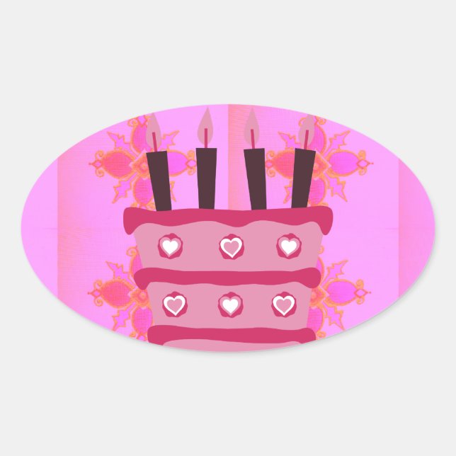 Sticker Ovale Pink Bird Cake Art Imprimer (Devant)