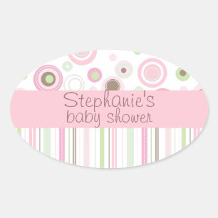 Sticker Ovale Pink Brown Sweet Girl Polka Dot Baby shower