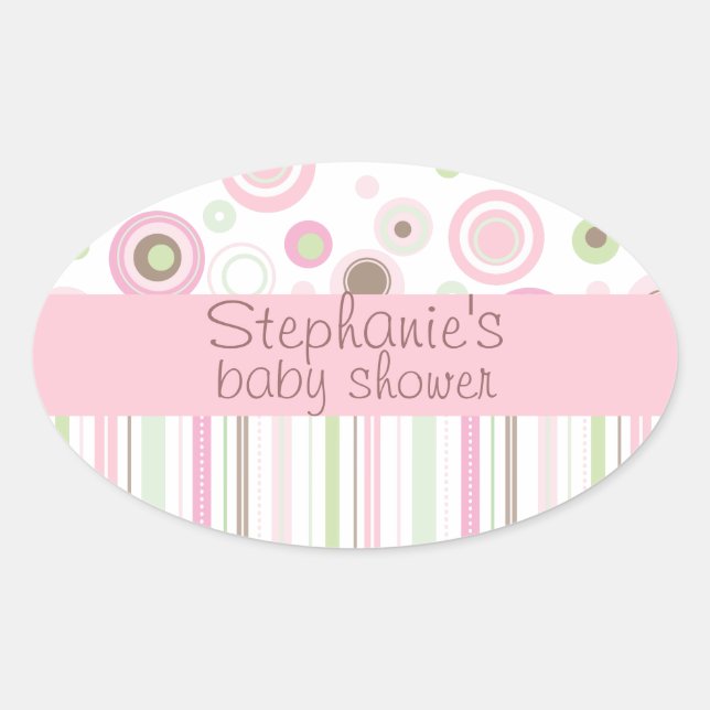 Sticker Ovale Pink Brown Sweet Girl Polka Dot Baby shower (Devant)