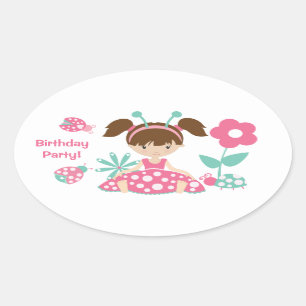 Sticker Ovale Pink Ladybug Girl Anniversaire de enfant Party